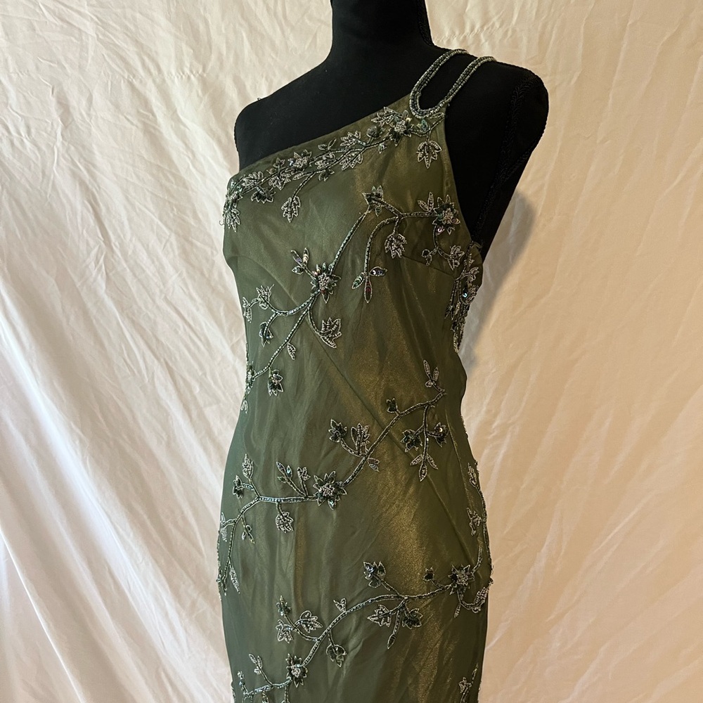 Vintage Scala Asymmetric Beaded Green Evening Dress - Picture 7 of 16